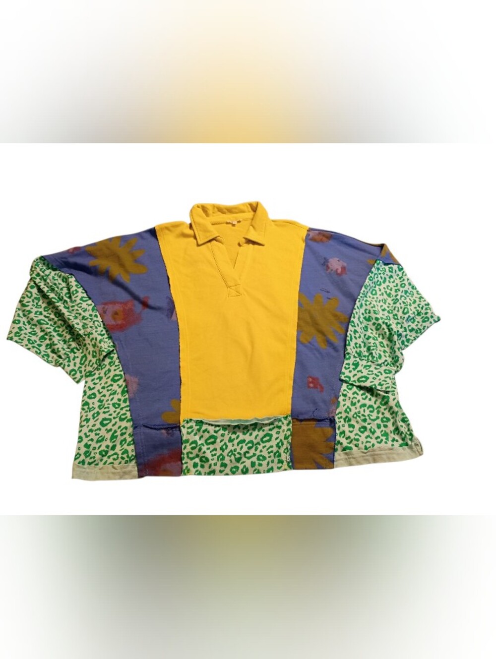 Like New! Women's Colorblock Polo Shirt in Yellow, Blue & Green Retro 80's 90's